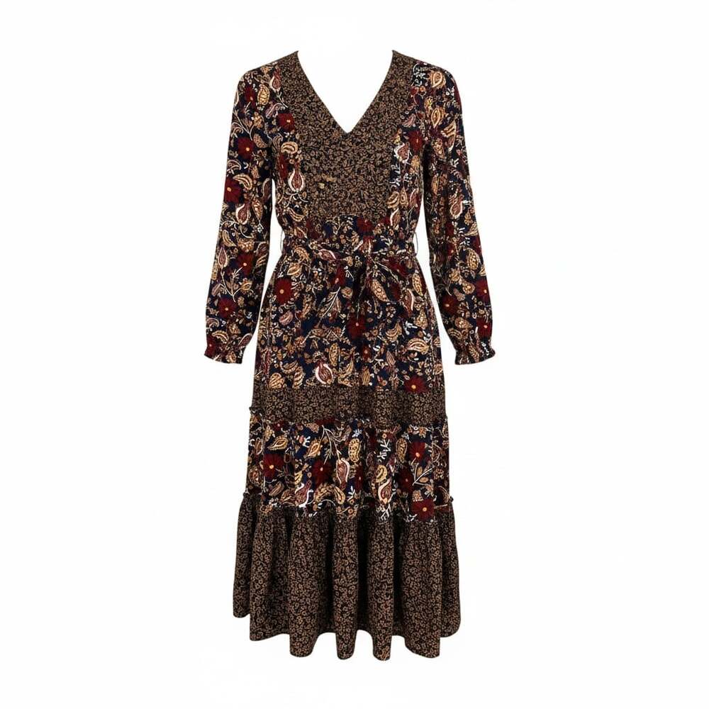 Draper James Paisley Ditsy Floral Mixed Print Tiered Midi Dress